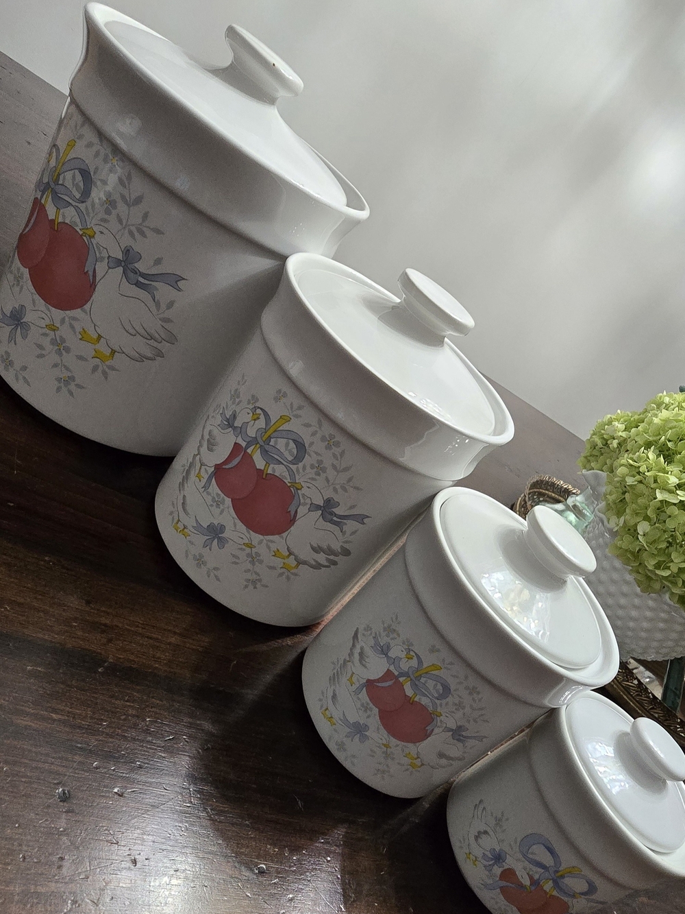 Vintage 1980s Country Goose Ceramic Kitchen Canister Set (4 Pcs) + 2 Bonus Mugs